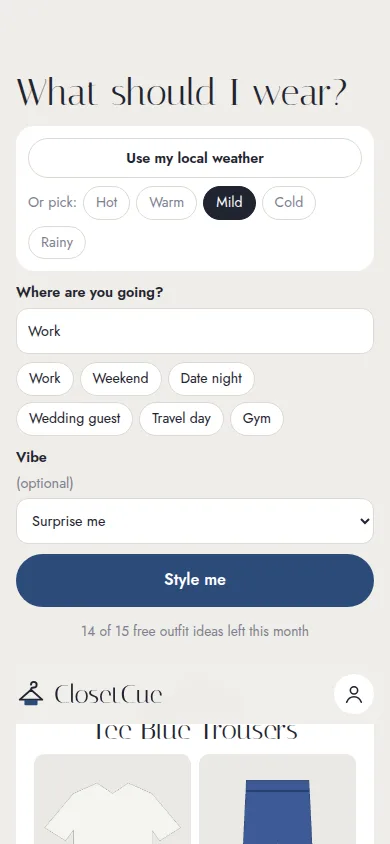 ClosetCue on a phone