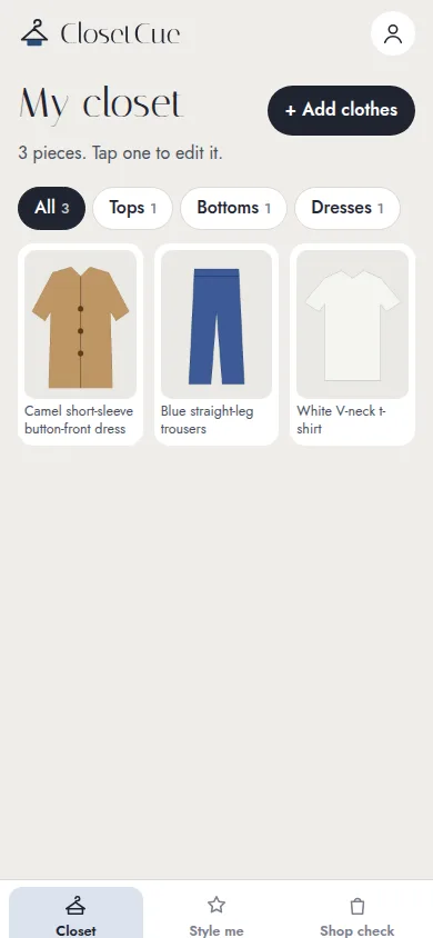 ClosetCue on a phone