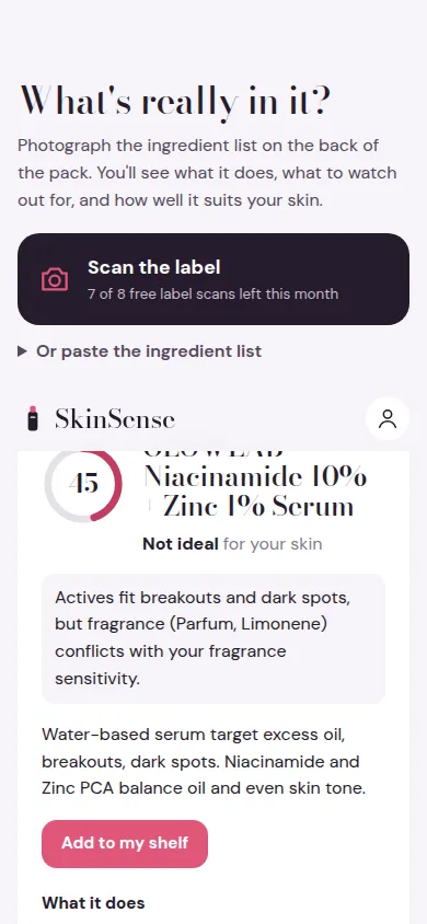 SkinSense on a phone